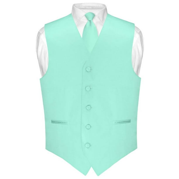 Vesuvio Napoli - Men's Dress Vest & Skinny NeckTie Solid Aqua Green ...