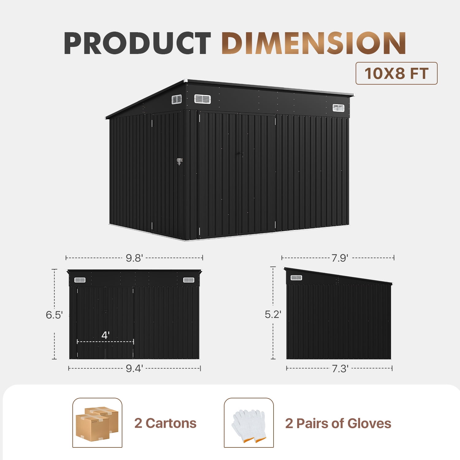 BaPiPro 10'x8' Lean-to Metal Storage Shed, Outdoor Lockable Shed