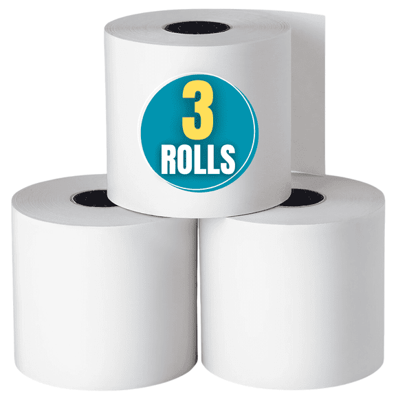 1InTheOffice Adding Machine/Calculator Roll, 16 lb, 1/2" Core, 2-1/4" x 150 ft, White (3)