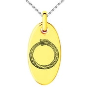 Stainless Steel Greek Mythology Ouroboros Engraved Small Oval Charm Pendant Necklace