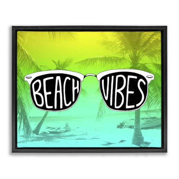 Stupell Industries Beach Vibes Sunglasses Typography Painting Black Floater Framed Canvas Art Print Wall Art, 21 x 17