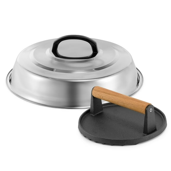 ZBXFCSH 12" x 12" Round Non Stick Stainless Steel Grill Press with Non Slip Wooden Handle