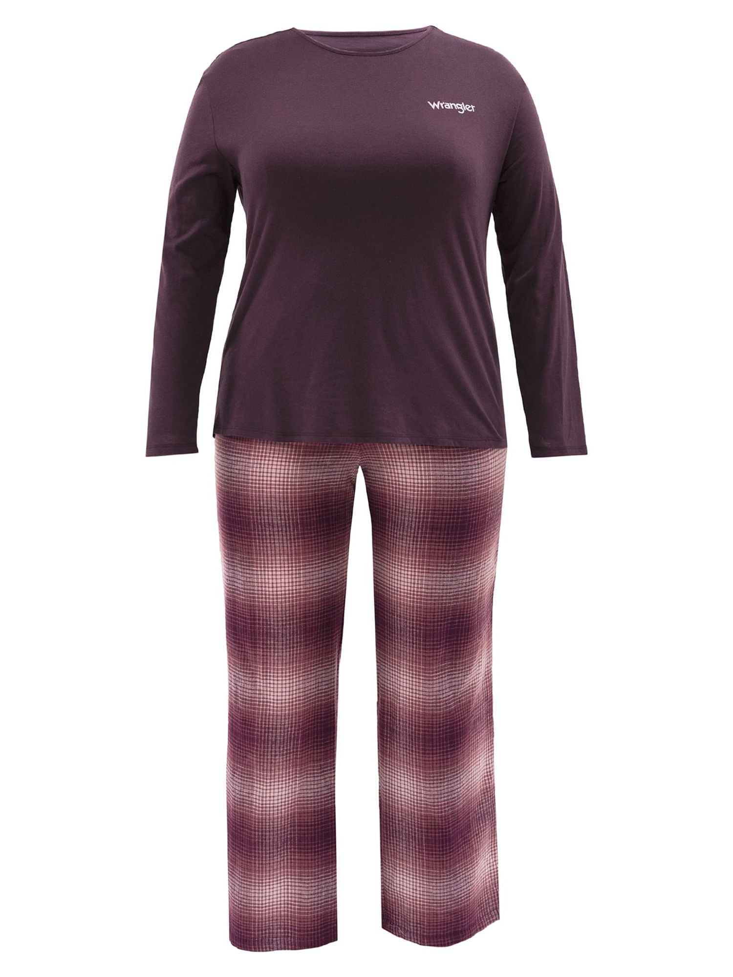 Wrangler Women's & Women's Plus Long Sleeve Top and Flannel Pajama Bottom, 2-Piece Set