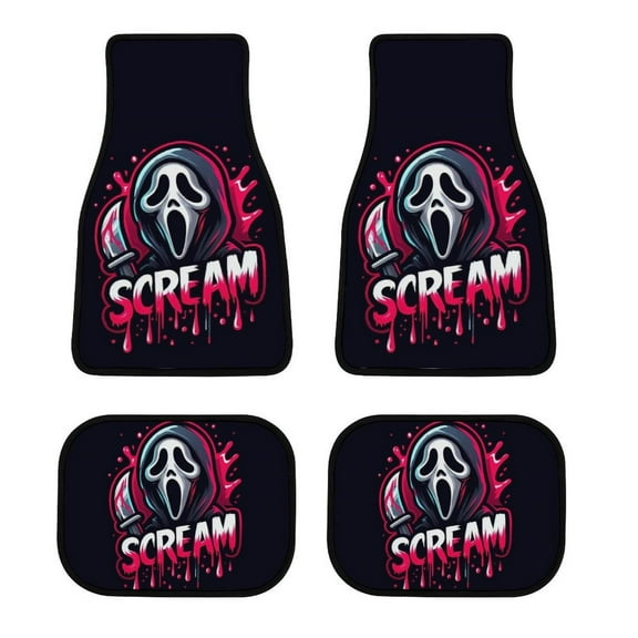 Scream Ghostface Car Floor Mats 4PC Set Anti Skid Vehicle Floor Mat Car Carpet for Front Rear Seats Universal Auto Interior Accessories