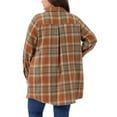 thumbnail image 3 of Women's Plus Size Plaid Shacket Jacket Long Sleeve Button Down Flannel Shirts Fashion Jacket 1X Orange, 3 of 6
