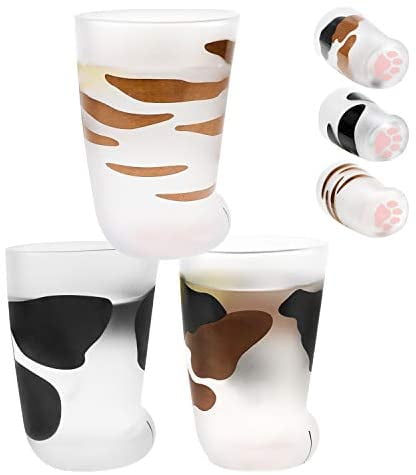 Cute Cat Paw Mugs,2 Pack Kitty Paw Glass Mug Funny Glass Coffee Milk Cups Novelty Birthday Gifts for Cat Lovers 