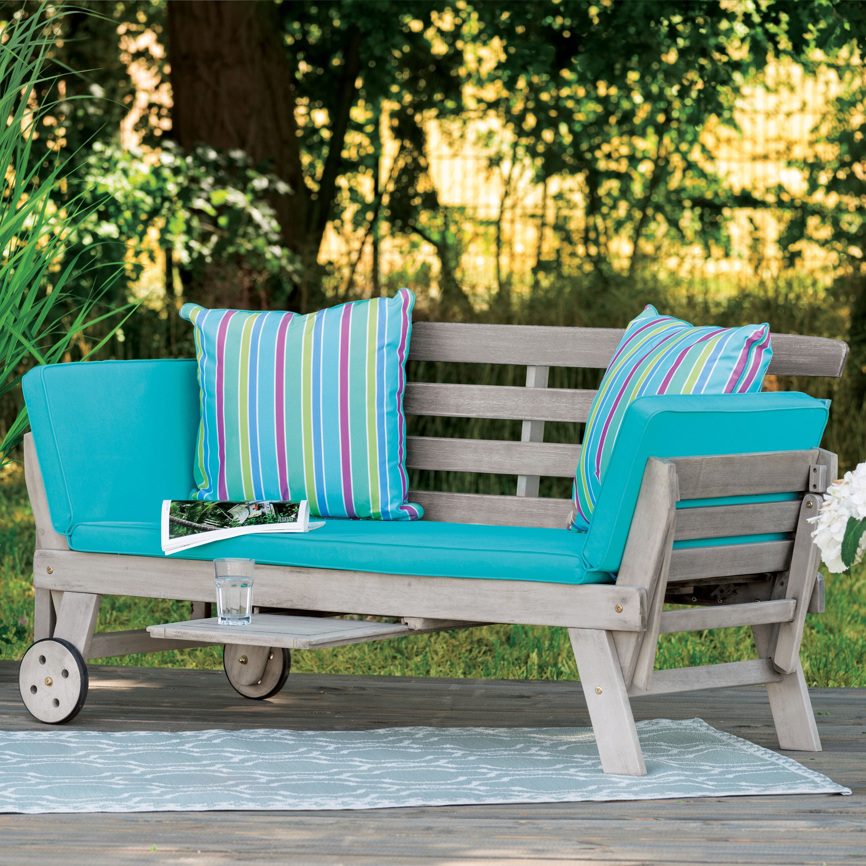 Furniture of America Kona Wood Modern Convertible Twin Daybed with Wheels up to 300 lbs, Gray and Blue