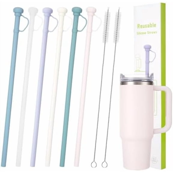 6 Replacement Silicone Straw Compatible with Stanley Owala 40 oz 30 oz Cup Tumbler, 12In Long Reusable Straws With Straw Cover, 2 Cleaning Brush for Stanley Owala 40 oz Tumbler Accessories