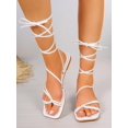 thumbnail image 1 of Women's Cross Lace-up Flat Sandals With Gold Straps, Square Toe, Casual & Stylish For Summer, 1 of 4