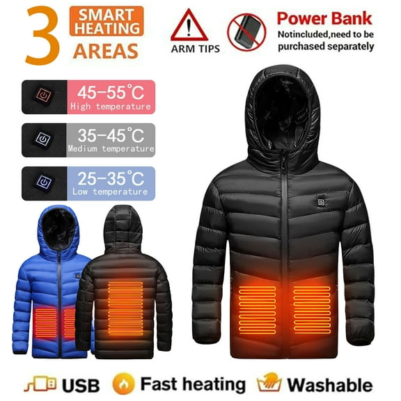 ATOGUTA Boys Heated Jacket Warm USB Electric Outdoor Winter Puffer Jacket with No Battery Size 4T-14 Black
