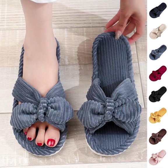 Taqqpue Open Toe Slipper for Women Women Fashionable Casual Winter Open Toe Home Friendly Soft Cotton Flat Slippers Fuzzy House Slippers Gift for Women