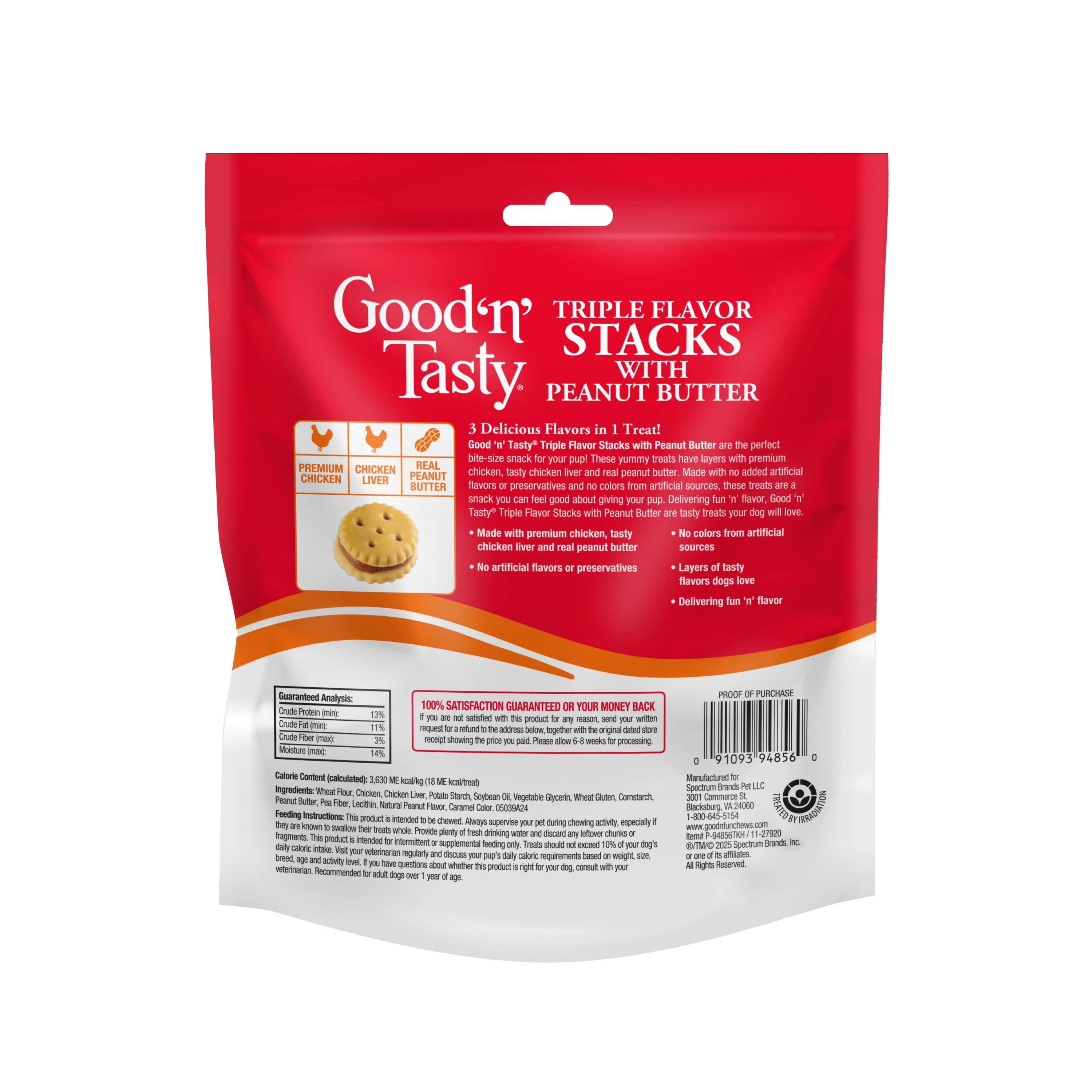 (4 pack) Good ‘n’ Tasty Triple Flavor Stacks, Treats for All Dogs with Chicken and Peanut Butter, 9 oz