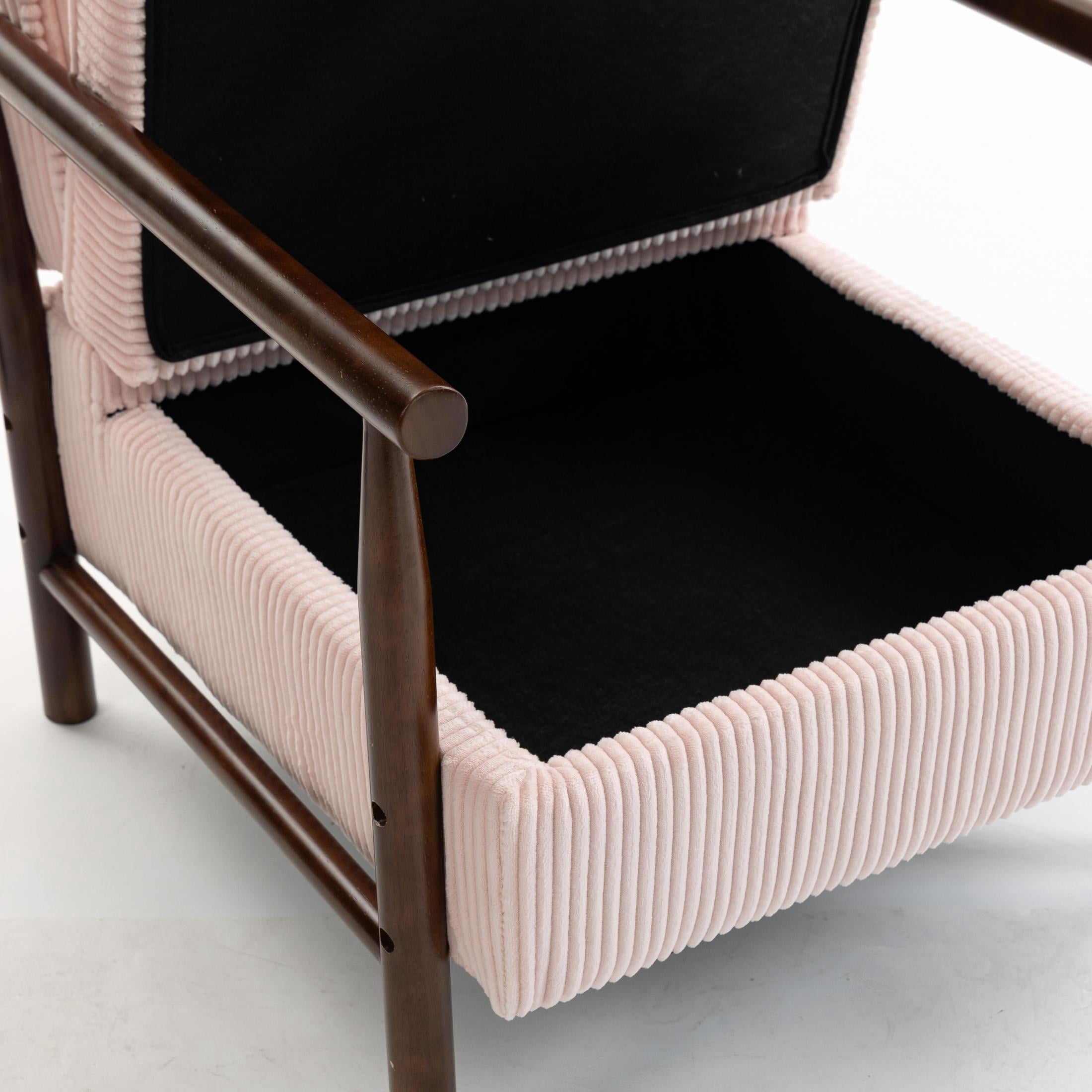 GDF Studio Almere Mid-Century Modern Accent Chair with Under-Seat Storage, Corduroy Reading Armchair, Light Pink