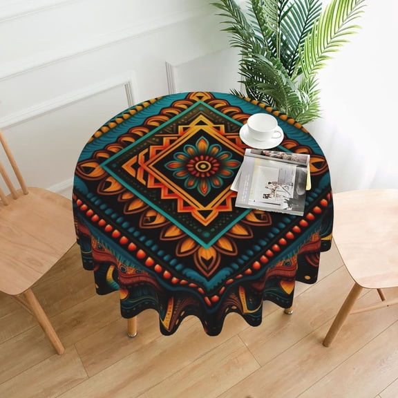 Indian Tribal Ethnic Native Tablecloths Round 60 inch Fabric Table Cloth Cover for Dining Kitchen Wedding Party