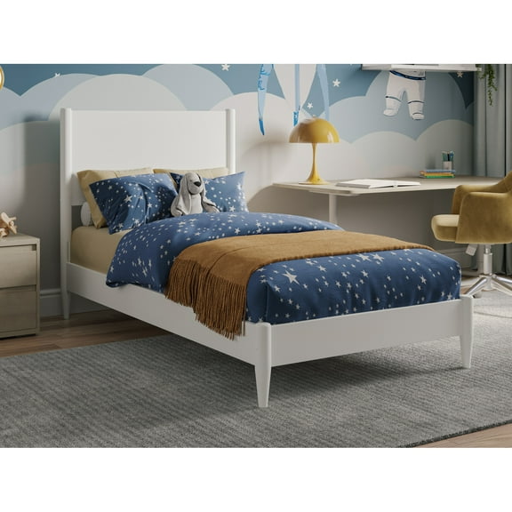 Rustic Ranch Twin Platform Bed - Solid Wood Low Profile Bed Frame in White