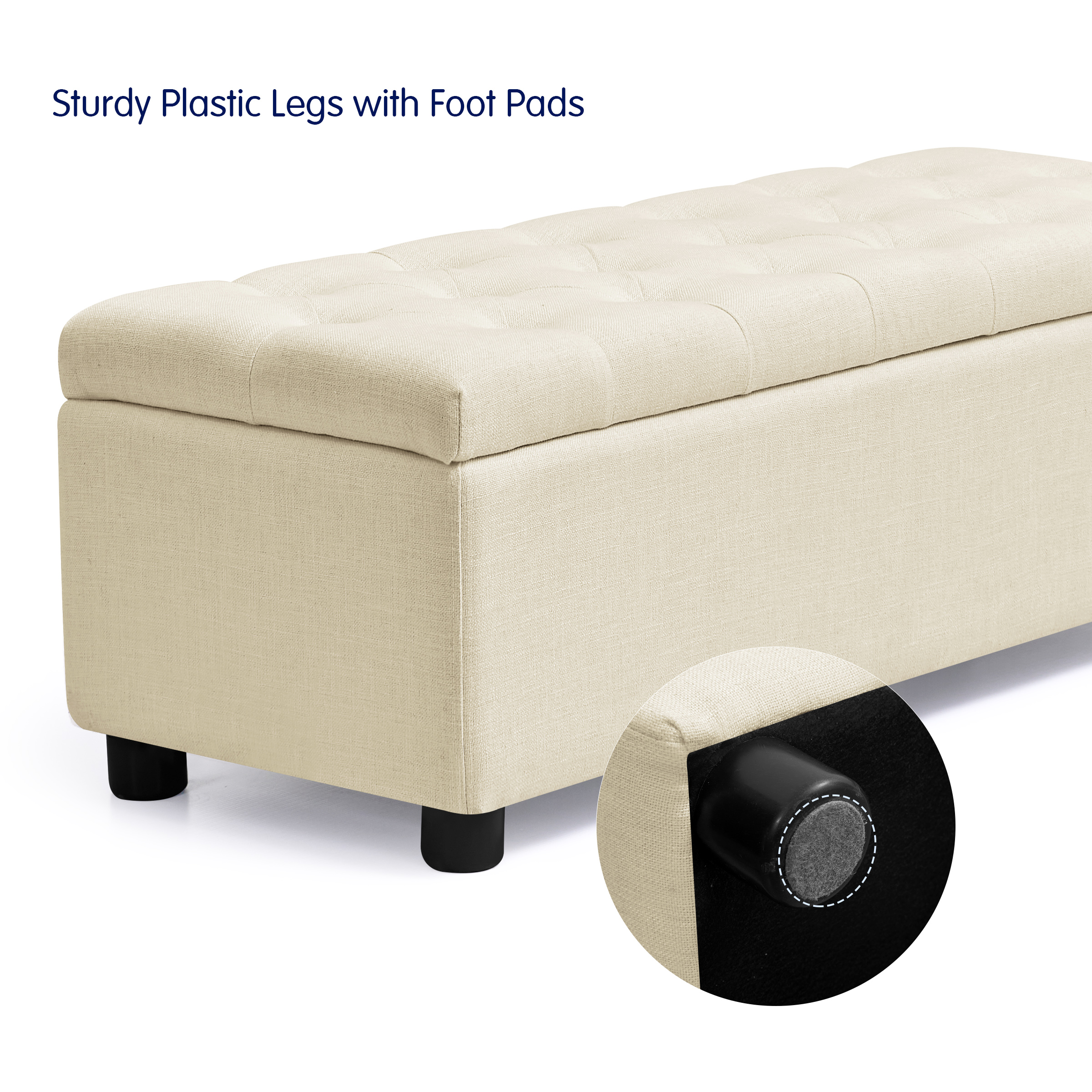 Subrtex Storage Ottoman Bench with Sturdy Plastic Legs with Foot Pads, 40.5" Linen Fabric Storage Bench End of Bed Stool for Bedroom, Beige