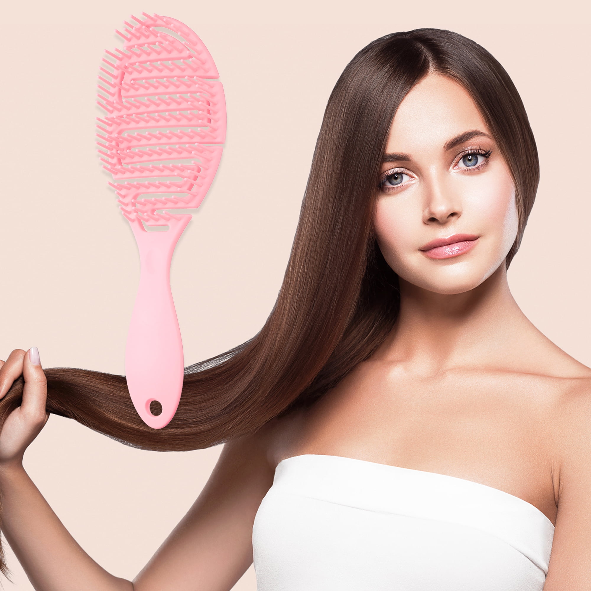 Unique Bargains Hair Comb Shower Detangler Need to Vent Detangling Brush Rubber Pink