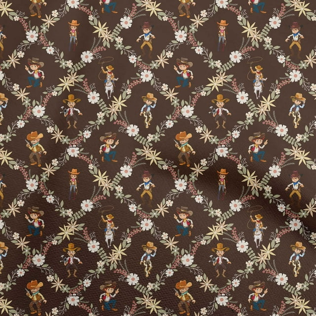 oneOone Rayon Brown Fabric Cowboy Sewing Craft Projects Fabric Prints By Yard 56 Inch Wide-aB