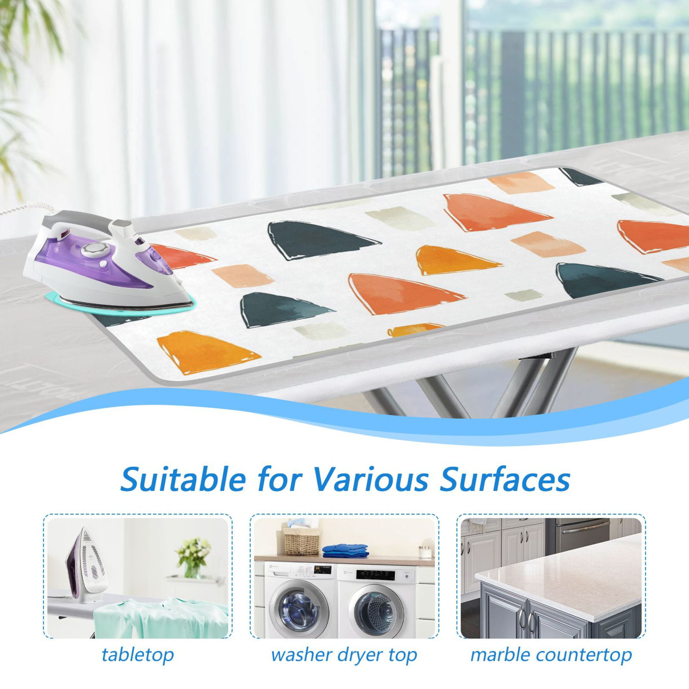 Simple Doodle Triangle Ironing Mat Blanket for Table Top Travel Portable Ironing Board Pad 47.2x27.6 Inch