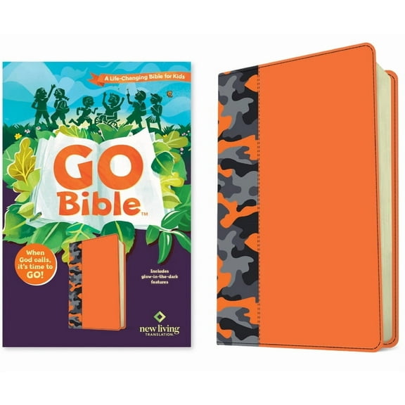Go Bible NLT Go Bible for Kids (with Glow-In-The-Dark Features) (Leatherlike, Orange Camo): A Life-Changing Bible for Kids, (Hardcover)
