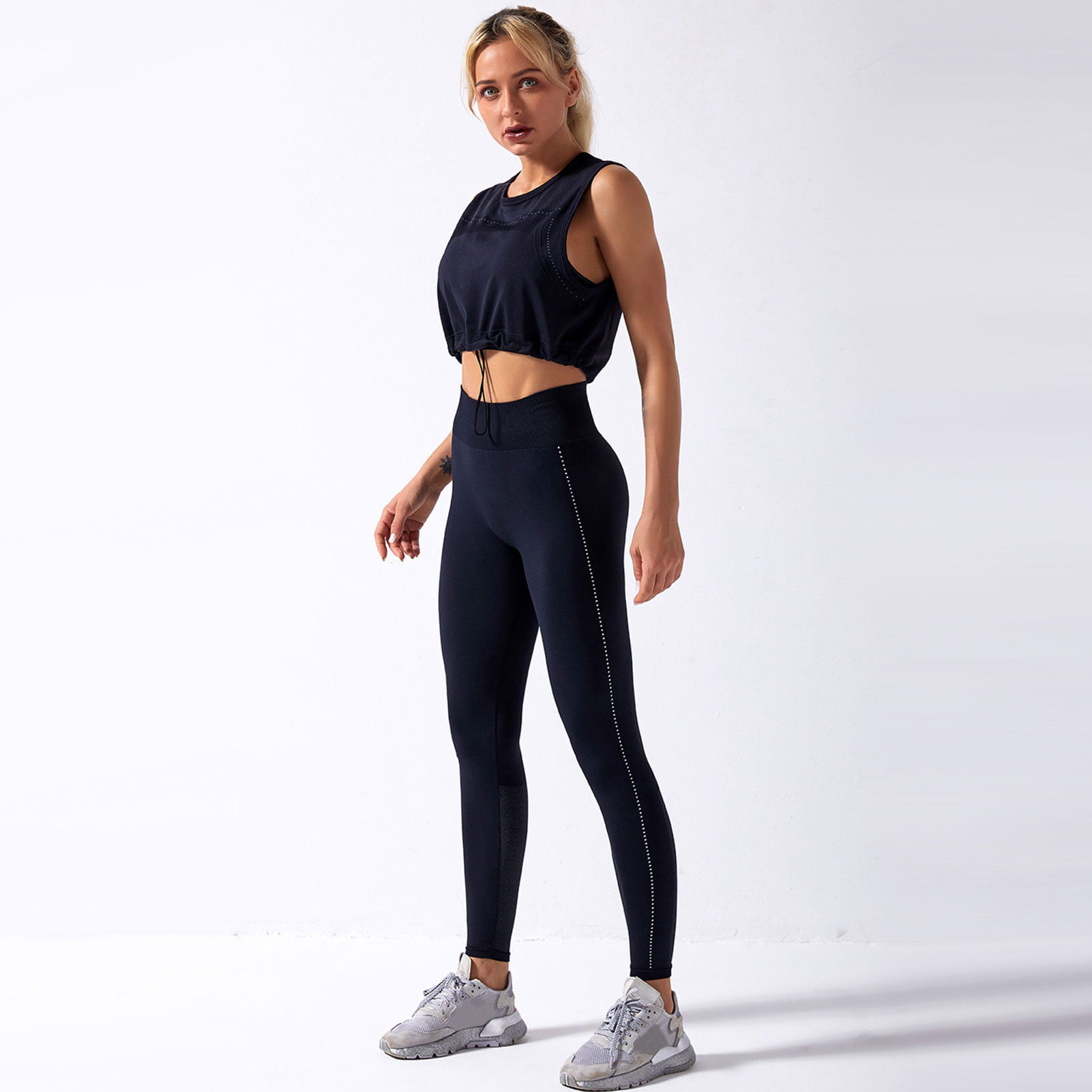 Details about   Womens Seamless Yoga Set Fitness Sports Suits Gym Clothing short sleeve elastic 