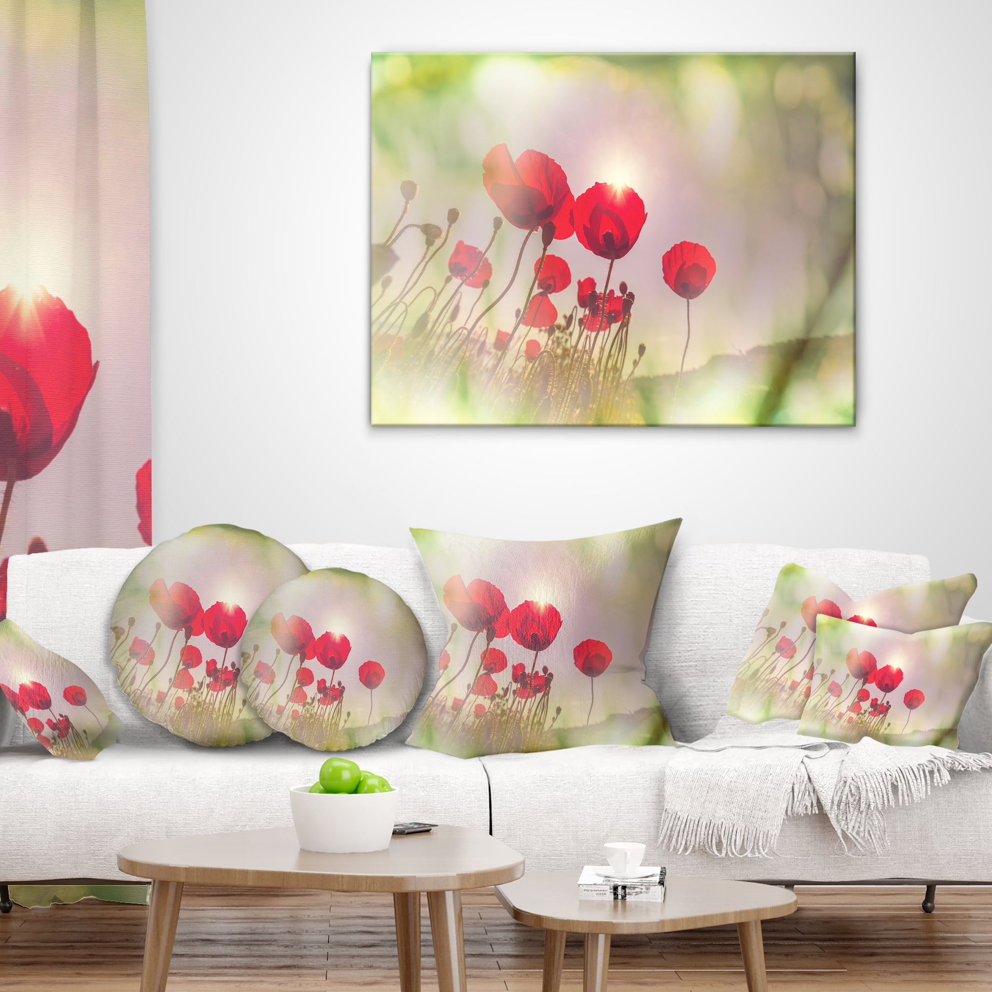Designart Wild Red Poppy Flowers - Floral Throw Pillow - 18x18
