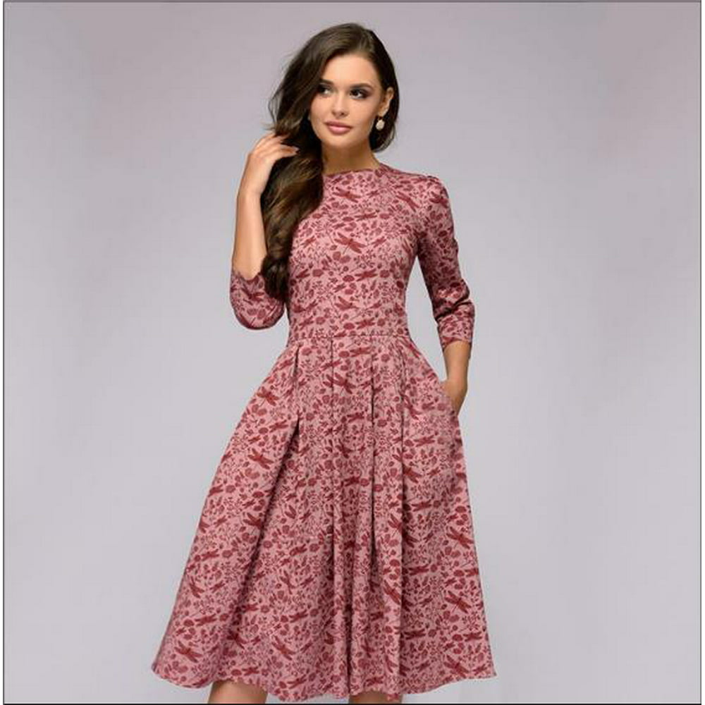 GirlMarket - Women's Simple Floral Vintage Dress Elegant Midi Evening ...
 Midi Evening Dress