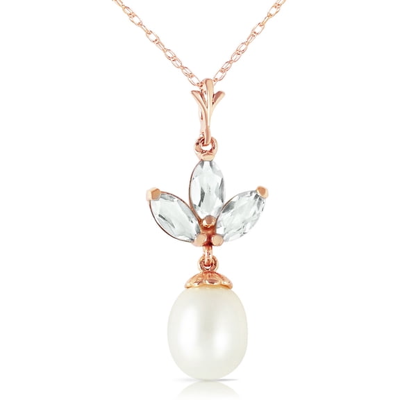 Galaxy Gold 14K Solid Rose Gold 18" Necklace with Freshwater Pearl and Natural Green Amethyst, 14"-24" Sizes, Symbol of Renewal