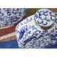 thumbnail image 4 of Jarrón de porcelana azul y blanca, tarro plano, decoración con patrón de flores y pájaros 16cmx31cm, 4 of 9