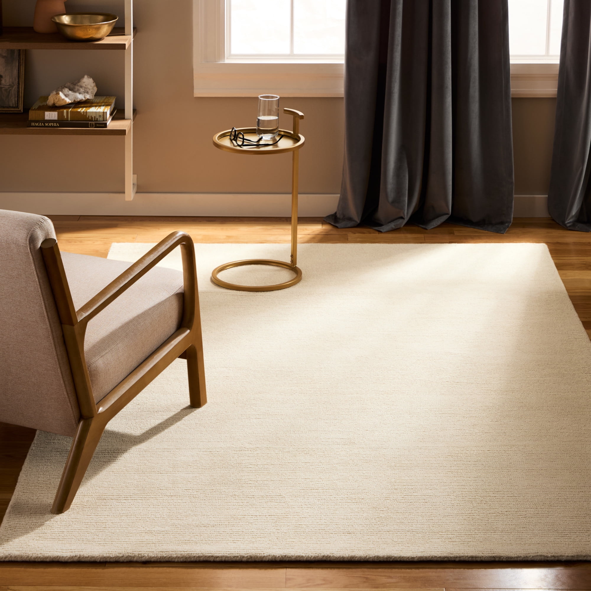 TOWN & COUNTRY LUXE Rita Ribbed Textured Hand Tufted 100% Wool Area Rug, Taupe/Ivory, 9"x12"