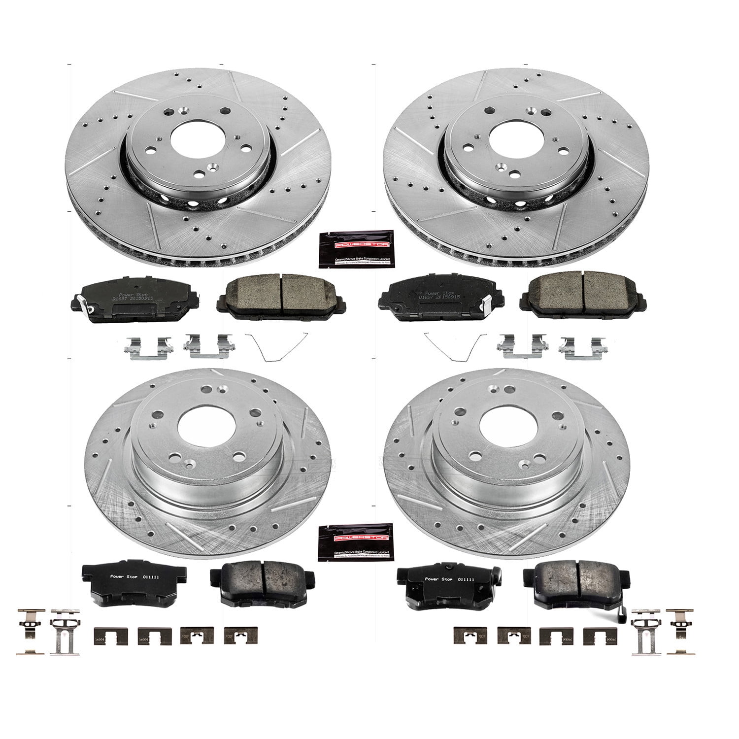 PowerStop Front and Rear Z23 Evolution Sport Carbon-Fiber Ceramic Brake Pad and Drilled & Slotted Rotor Kit Fits: ACURA Select Models K7283