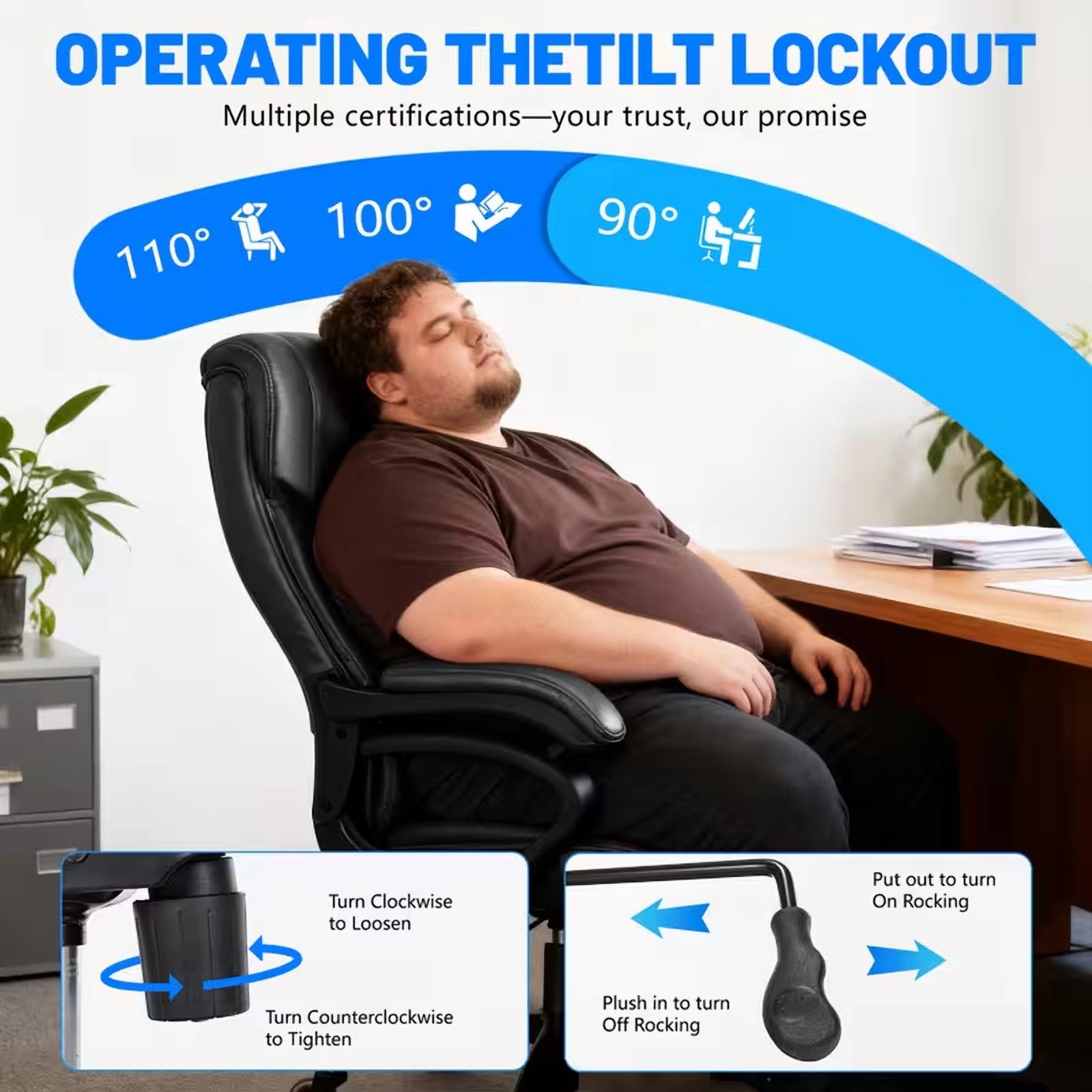 Qusaphy 800lb Heavy Duty Executive Chair, Leather Office Chair with Adjustable Lumbar Support & Headrest, Double-Layer Cushion Ergonomic Desk Chair