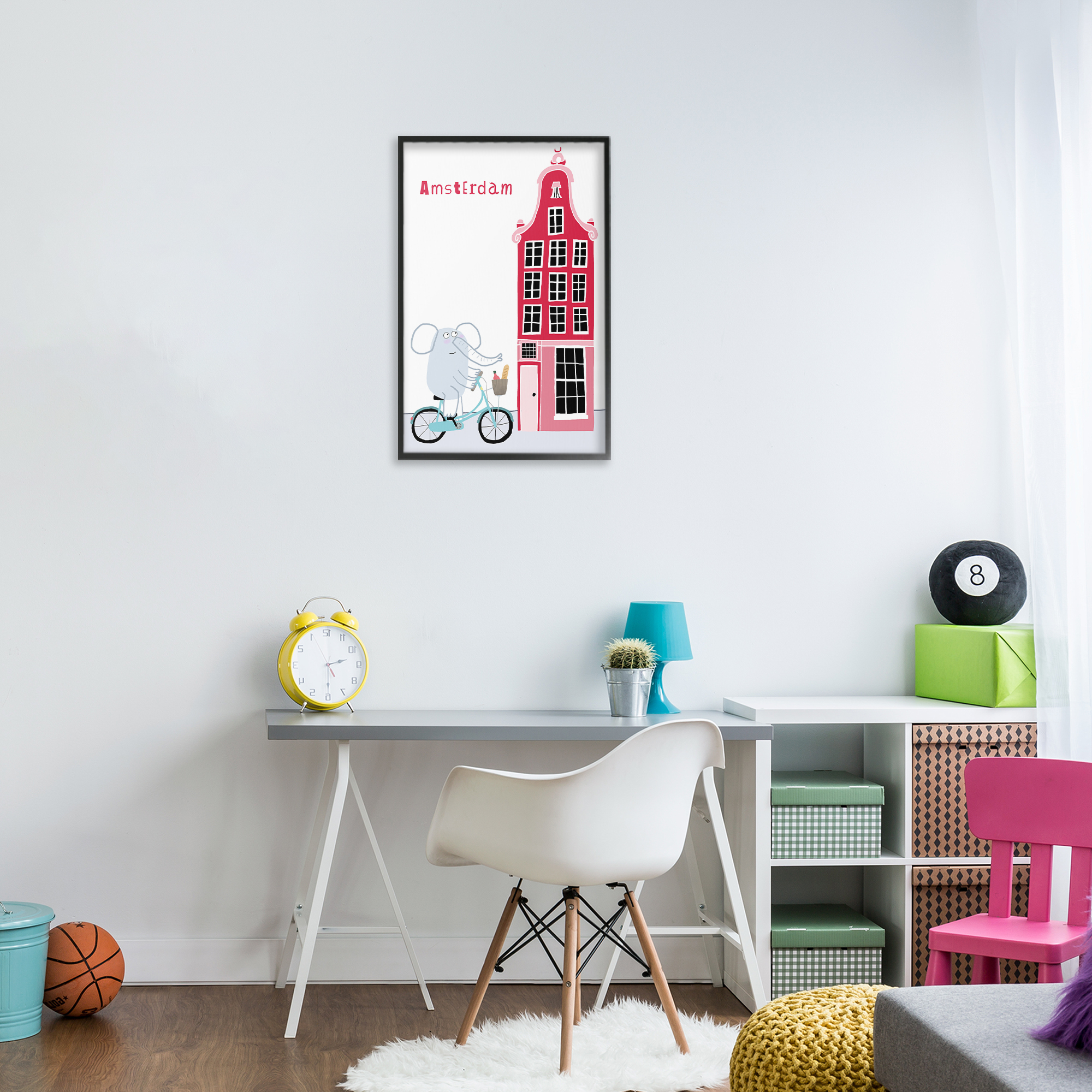 Elephant & Amsterdam Building Black Framed Giclee Art, design by Carla Daly