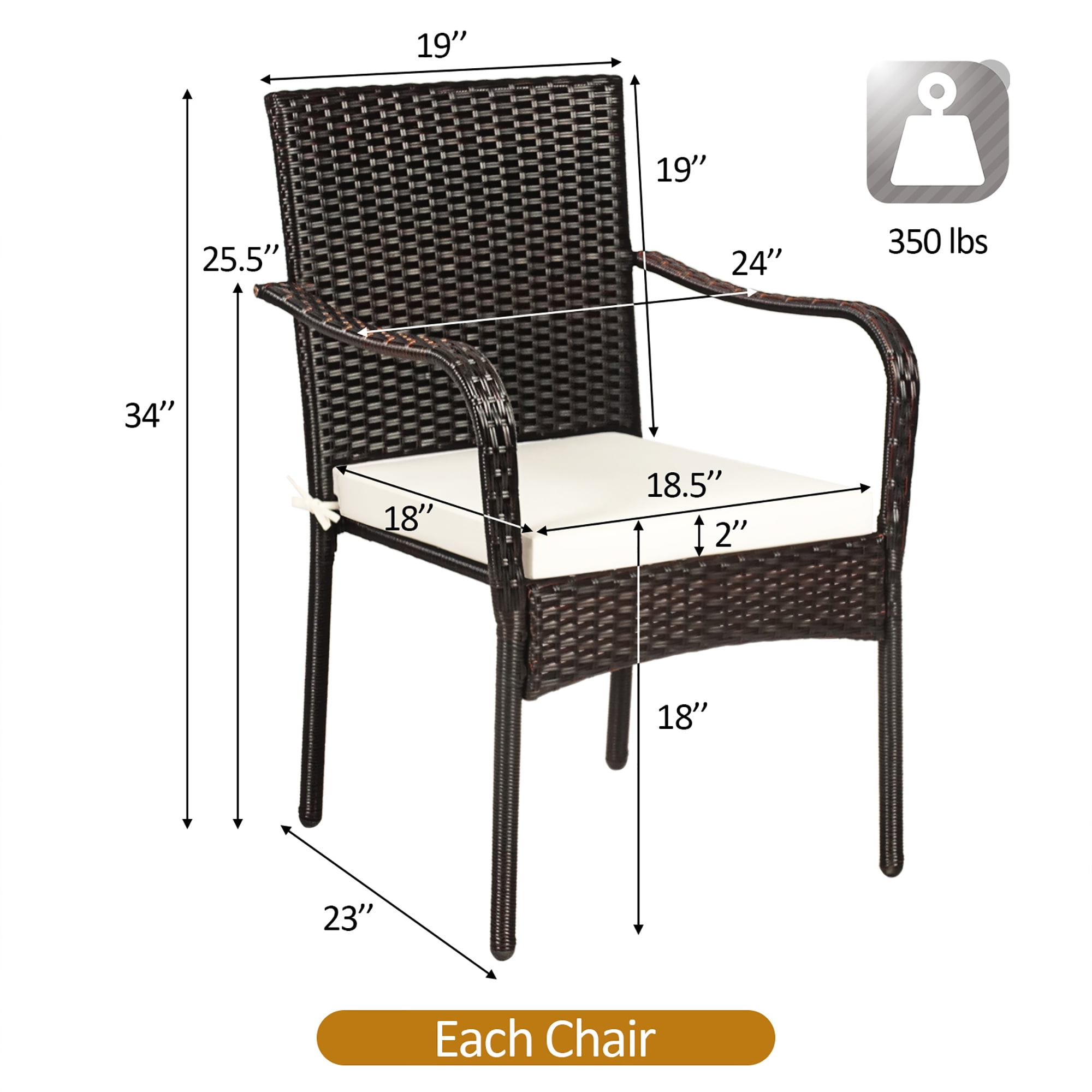 Costway Set of 4 Patio Rattan Dining Chair Stackable Cushioned Armrest Garden