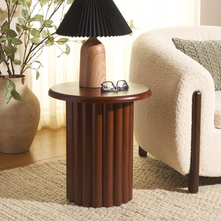 Safavieh Monka Modern Wood Round End Table Walnut