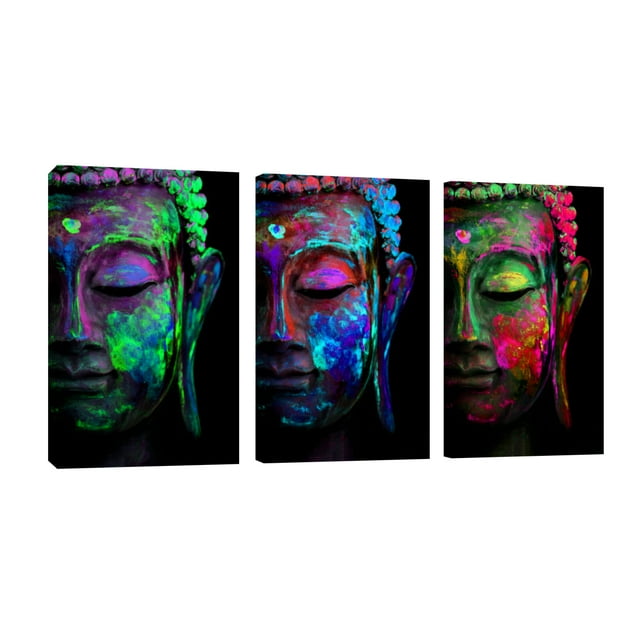 Cuadro Decorativo Canvas Revolution Tríptico Vertical Budas De Colores Set De 3 Cuadros 25x38 cm