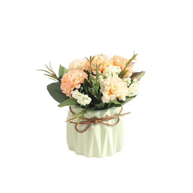 Kearding Flores artificiales Florero de cerámica Faux Hydrangea Decoraciones para interiores al aire libre Bonsai Planter para la sala de estar de la Decoración Verde Kearding HA084315-03