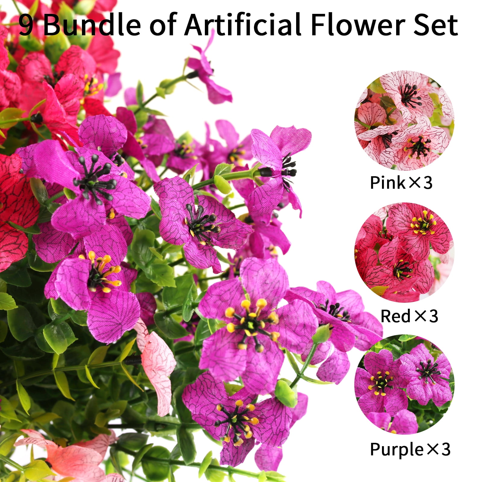 9 Bundles Artificial Flowers for Outdoor,No Fade Fake Plastic Flowers Faux Plants for Decoration Hanging Planters Indoor Outside Garden Porch Window Box Home Wedding Farmhouse