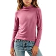 thumbnail image 5 of Girls Turtleneck Long Sleeve Shirts, Soft‑Stretch Mock‑Neck Basic Pullover Top, Casual Curved‑Hem Fitted Layering Tee, 5 of 6