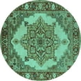 thumbnail image 1 of Ahgly Company Machine Washable Indoor Round Oriental Turquoise Blue Industrial Area Rugs, 8' Round, 1 of 4