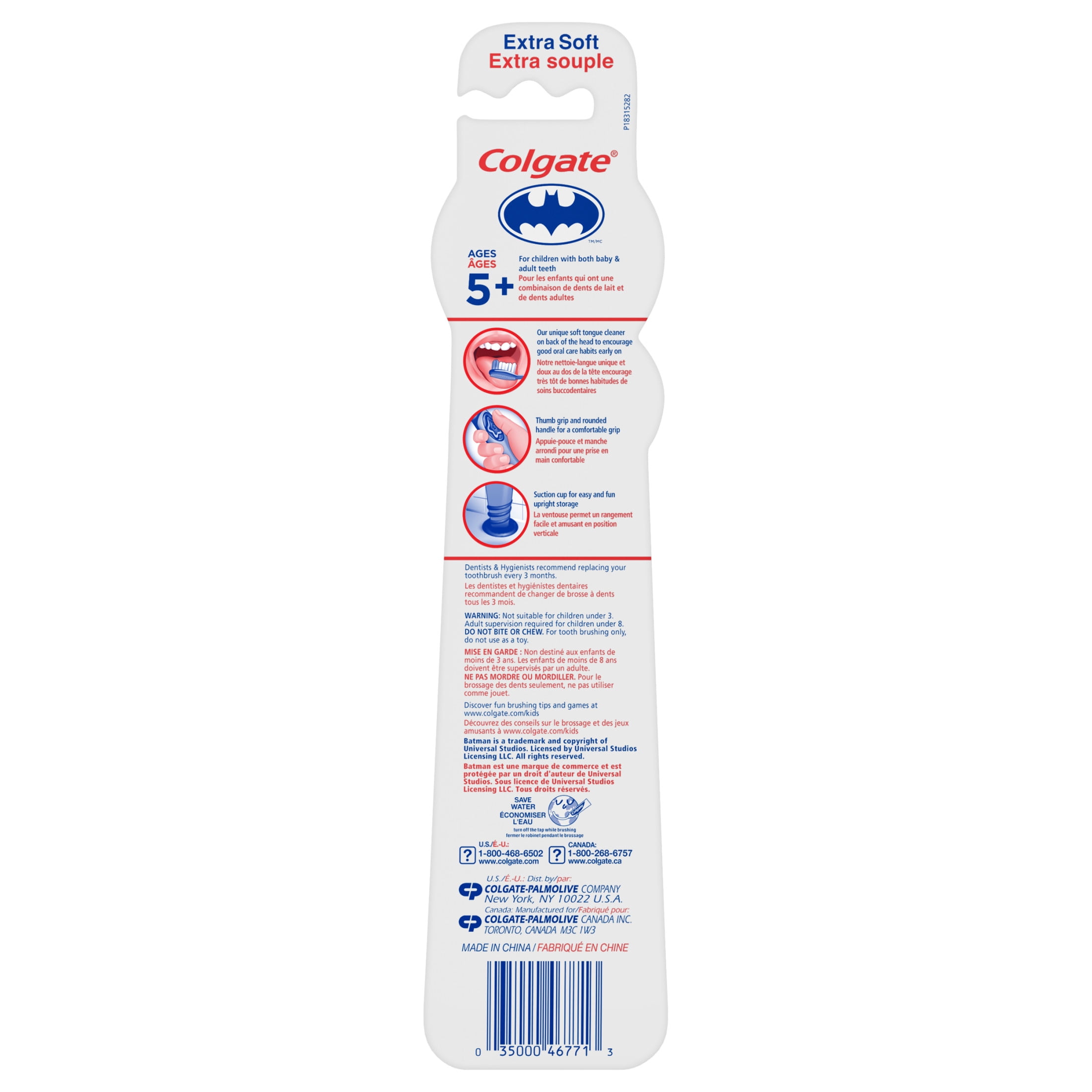 Colgate Kids Extra Soft Toothbrush with Suction Cup, Twin Pack - Batman