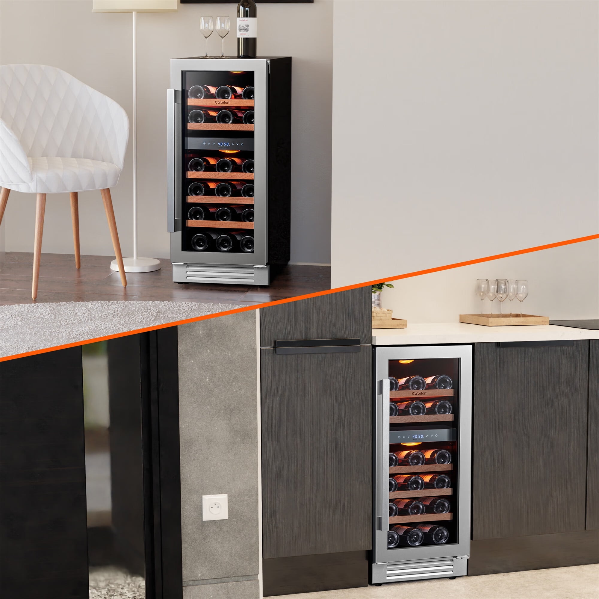 Ca'Lefort 15 Inch Wine Cooler Refrigerator, 28 Bottle Dual Zone Wine fridge with Stainless Steel Tempered Glass Door