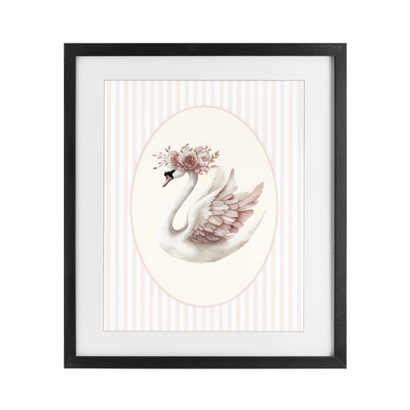 Stupell Industries Cottage Nursery Ballerina Swan Striped Black Framed Print Under Glass, 13 x 16, by LSR Design Studio