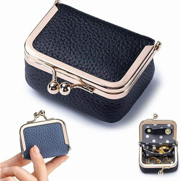 Genuine Leather Mini Jewelry Box, Portable Vintage-inspired Genuine Leather Coin Purse Jewelry Case with Kiss Lock