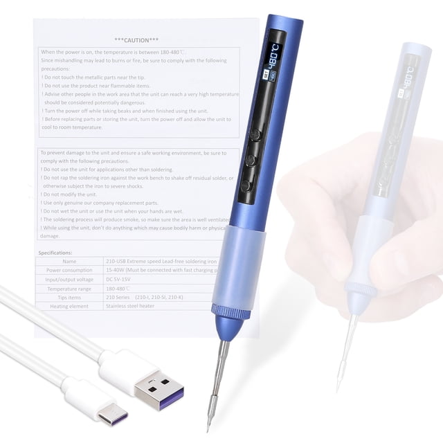 Soldador eléctrico inteligente Estación de soldadura USB portátil 180-480 ℃ Pluma de soldadura con pantalla OLED con ajuste de temperatura y función de calibración