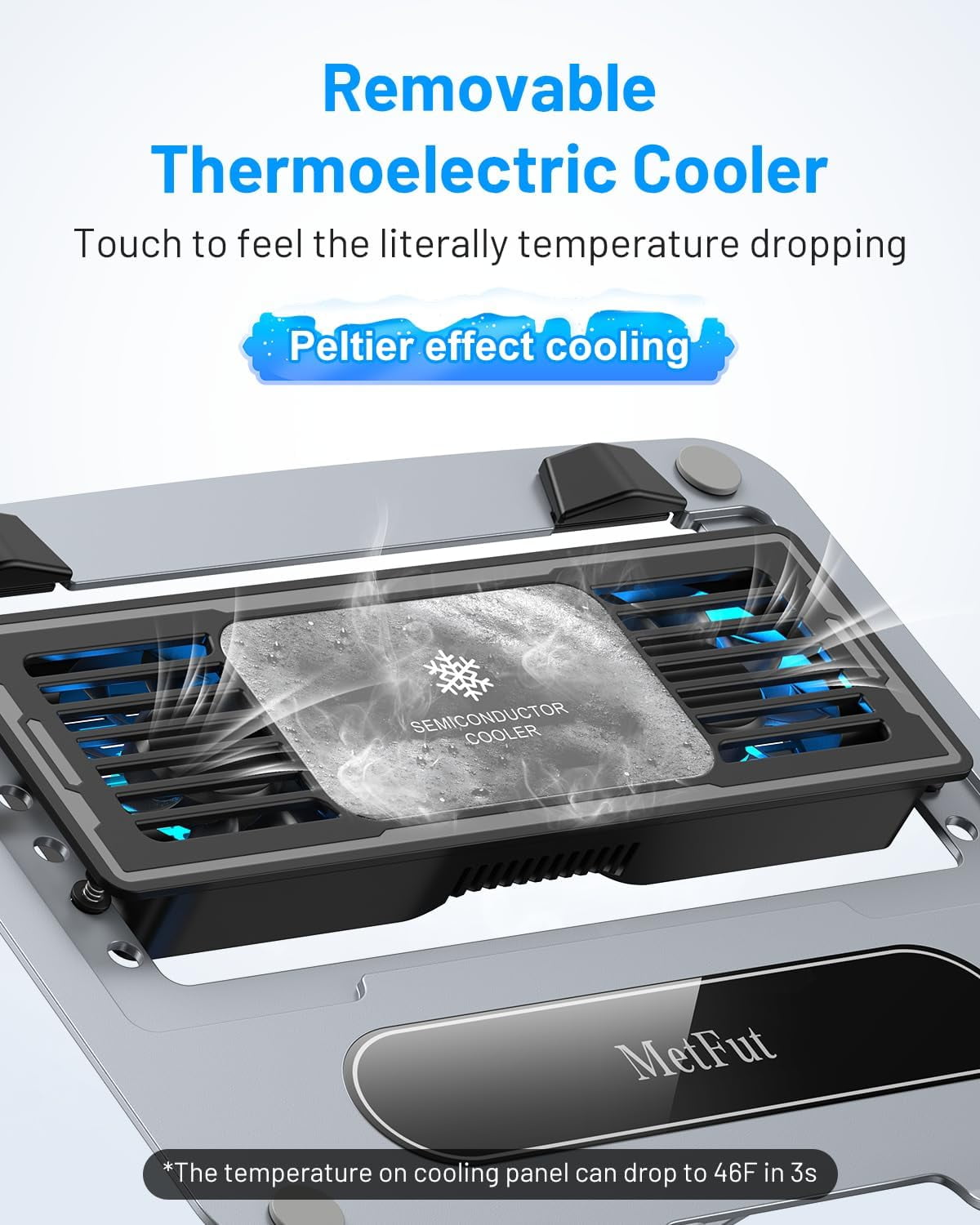 Laptop Cooling Pad with Detachable Fan, Adjustable Height & Angle, 360 °   Rotating Base, Ultra-Quiet Operation, Carbon Steel Frame for 10-16" Laptops and Tablets