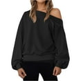 thumbnail image 2 of Fall Tops Women's Off The Shoulder Sweatshirts Long Sleeve Pullover Trendy Y2k Black XL, 2 of 6