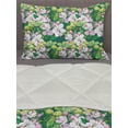 thumbnail image 3 of Botanical Comforter & Sham Bedding Set, Summer Revival Flourishing Lily Petal Buds Beauty Damask Leaves Pattern, 3 pcs Duvet Set Microfiber Filling Quilt, 5 Sizes, Lilac Green and Pink, by Ambesonne, 3 of 4