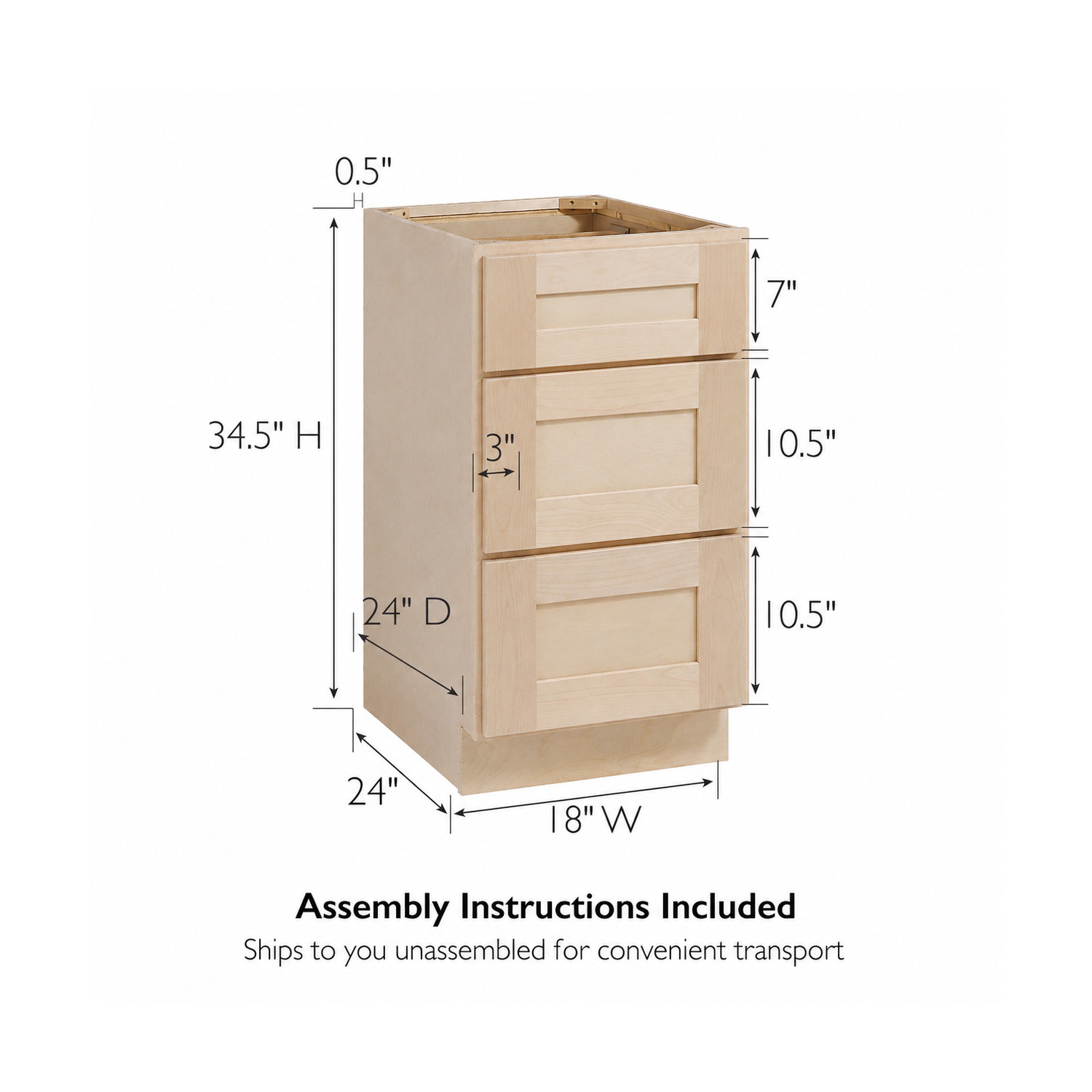 Design House Brookings Kitchen Base Cabinet, Unfinished Birch, 18"