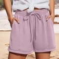 thumbnail image 2 of Women's Elastic Drawstring Casual Sweat Shorts, High Waist Loose Wide Leg Summer Lounge Shorts with Deep Side Pockets, Cuffed Hem Lightweight Beach Workout Jogger Shorts for Daily Vacation S-3XL, 2 of 10